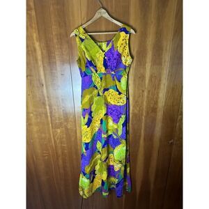 1960s Lilia Honolulu Hawaii Floral Print Maxi Dress Small Vibrant